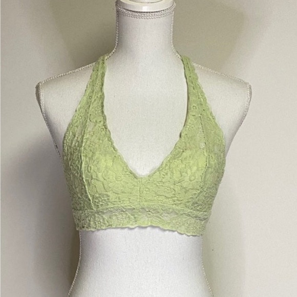 Aerie light green lace bralette wireless bra halter crop top size small lacy - Picture 1 of 8